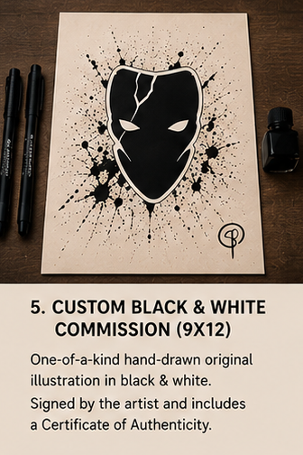 05 Custom Original Art Commission, Black & White (9×12)